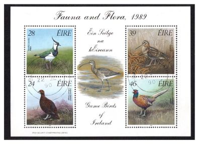 1989 Ireland Fauna & Flora Game Birds of Ireland Miniature Sheet Fine Used with Dublin (Baile Atha Cliath) Cancel