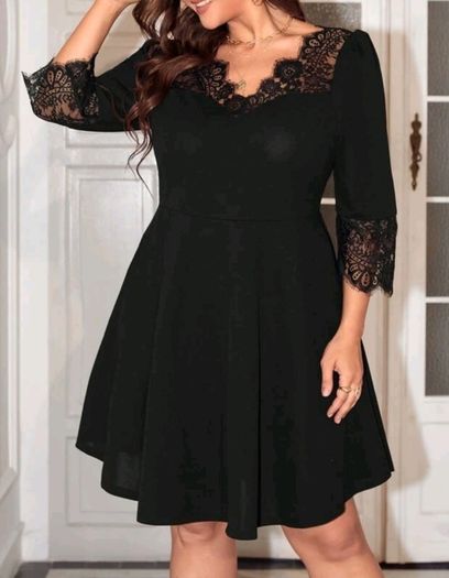 SHEIN Black Lace Trim Dress. Size 16. New