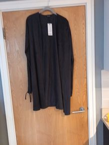 Boohoo  Suedette Long Black  Jacket  / Cardigan.   S. M - 12.  B.N.W.T.