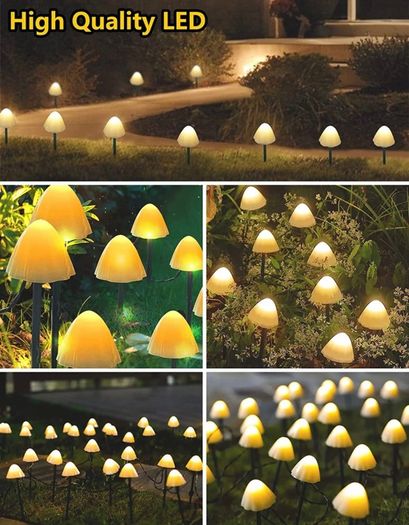 20 LED Solar Garden Lights, 8 Modes Mushroom Pathway Lights Outdoor, 5M/16.4 Ft Garden Landscape Stake Lights, Waterproof Solar Ground Lamps for Yard, lawns, Wedding Party Decoration, Warm White (FREE POSTAGE)