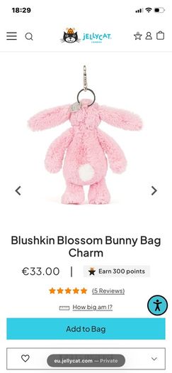 New JELLYCAT Blushkin Blossom Bunny Bag Charm