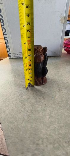 1970s Vtg. 5.5 inches Carved Wood Monkey Primitive Folk Art - Hear No Evil/MOP Eyes