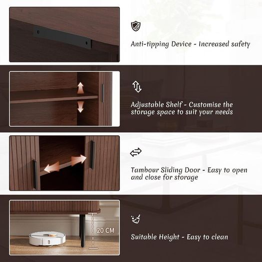 Sideboard Buffet Storage Cabinet with Tambour Sliding Door Walnut