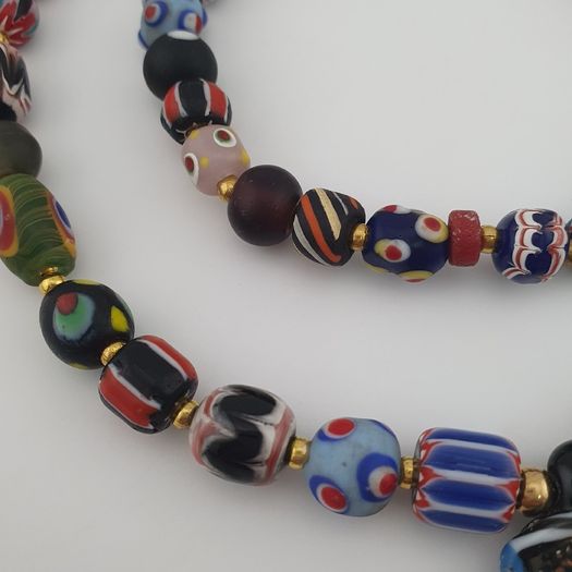 Antique Venetian Style MulitColor Mix Glass & Old Face Glass Pendant Necklace