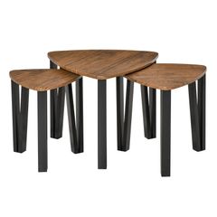 Nest of Tables, Coffee Table Set of 3, Triangle Nesting Tables with Metal Legs, Industrial End Side Table for Living Room, Walnut Wood Grain