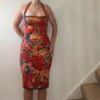 Karen Millen red floral halter neck midi dress with lace trim Image 2