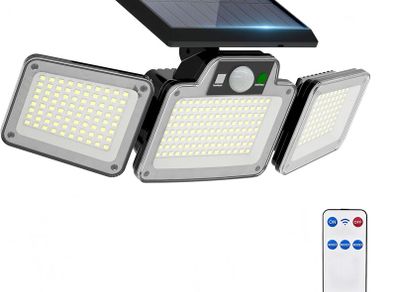 80 LED Solar Flood Lights Outdoor, 3 Adjustable Heads Solar Lights Outdoor Garden Motion Sensor, Waterproof Wireless Solar Security Lights Outside for Yard Garage Driveway Patio Garden, 1 Pack