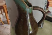 Vintage Art Pottery Pitcher braown / Vase Green W/Blue Drip Glaze marked S.