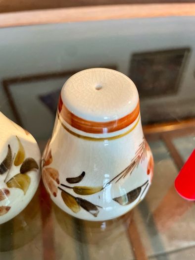 Vintage Set Hand Painted Ceramic Salt & Pepper Shakers Mid Century