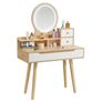 Dressing Table with Round Mirror and Lights, 80cm Wide Small Vanity Desk, Wooden Color, 2 Drawers Image 2
