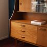 Avalon Mid-Century Teak Highboard with Glazed Display Top Image 3