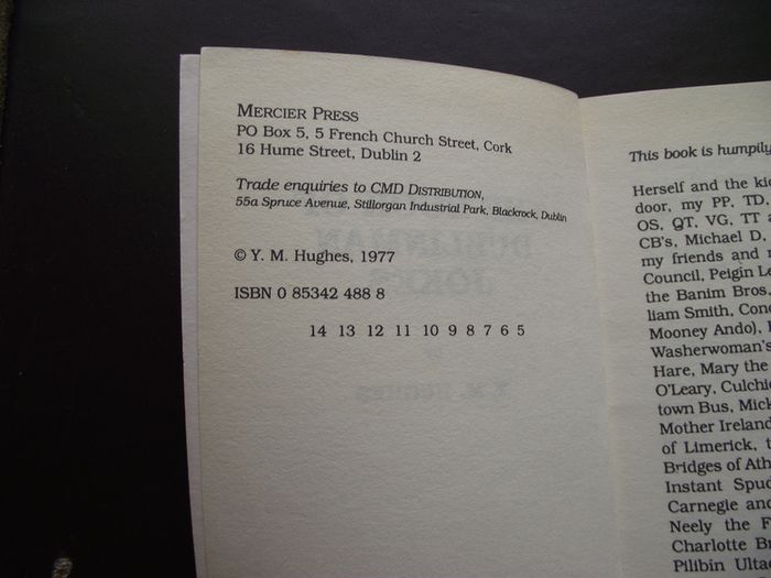 1977 'The Book of Dublinman Jokes' by Y.M. Hughes