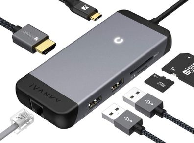 iVanky USB 3.1 Type-C (7-in-One) Mini Docking Station Power Delivery/HDMI UHD 4K/Card Reader/Gigabit Ethernet (Brand New/Warranty)