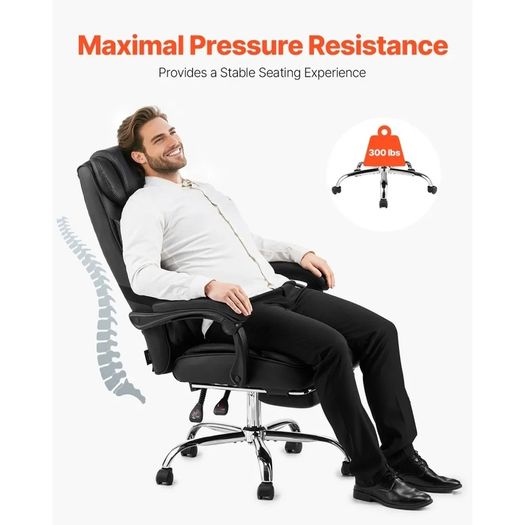 Executive Chair High Back Office Chair with Footrest and Lumbar Pillow Ergonomic Desk Chair 135 Recline & Adjustable Height, PU Leather Swivel Rolling Chair for Work Study Game Black