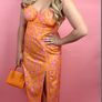 Long orange dress with pink roses Image 2