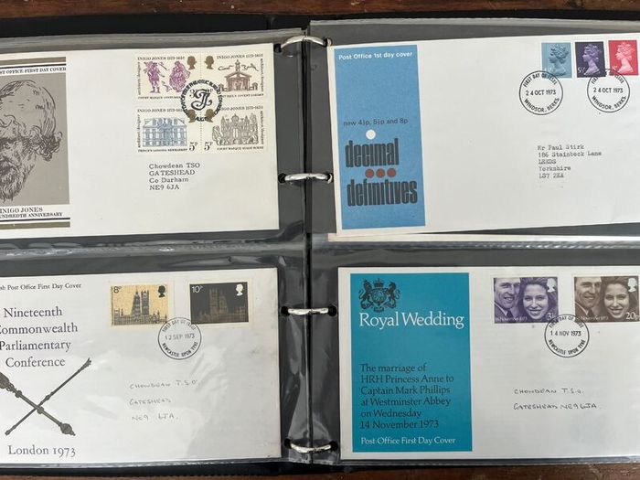 Collection of 80 UK First Day Cover stamps 1970 to 1979 in album with 10 extra pages