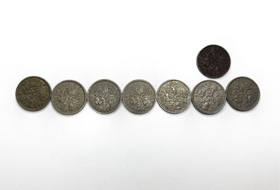 8x UK Sixpence Coins 1953-1959 Elizabeth II Pre-Decimal Lot