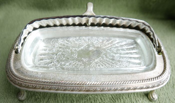 Vintage Roll Top Silver Plated Butter Dish With Glass Insert Vintage