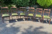 Set of 6 mahogany dining chairs with green leather seats