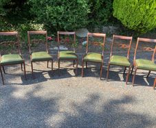 Set of 6 mahogany dining chairs with green leather seats