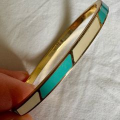 18 k gold plated brass bracelet turquoise and off white