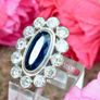 Antique 1920s Sapphire & Diamond Cluster Ring - 18ct White Gold & Platinum Image 9