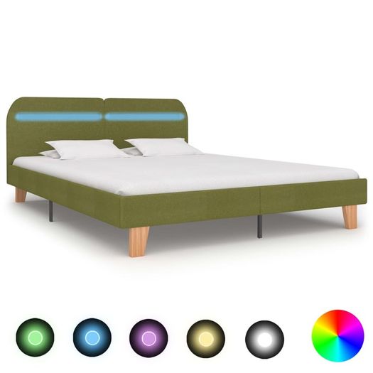 Bed Frame with LED Green Fabric 150x200 cm