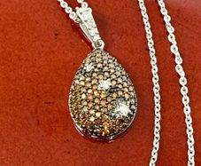 Diamond Orange Red Diamond & White Natural Diamond Pendant with Chain
