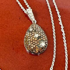 Diamond Orange Red Diamond & White Natural Diamond Pendant with Chain