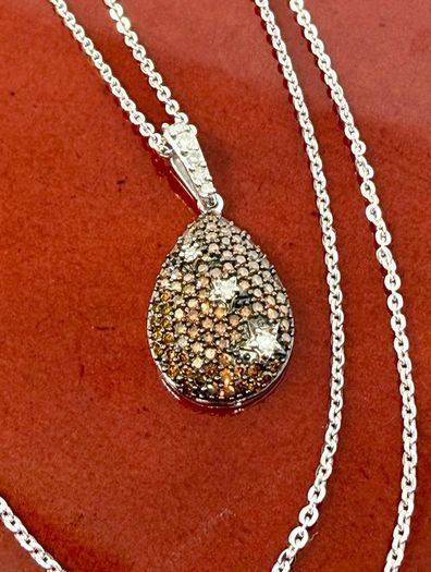 Diamond Orange Red Diamond & White Natural Diamond Pendant with Chain