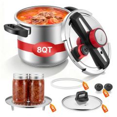 Pressure Cooker, 7L Pressure Cooker Stainless Steel, Pressures Canner with Steaming Rack, Tempered Glass Lid, Three Pressures Settings for Meat, Beans, Rice, Soup, Sauces, Cook up to 100 kPa