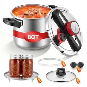 Pressure Cooker, 7L Pressure Cooker Stainless Steel, Pressures Canner with Steaming Rack, Tempered Glass Lid, Three Pressures Settings for Meat, Beans, Rice, Soup, Sauces, Cook up to 100 kPa