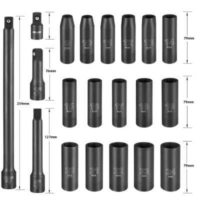 BRAND NEW 20pcs 1/2" Drive Metric Impact Socket Set Universal Socket Metric Drive Deep Socket Wrench For Air Pneumatic Repair Tools