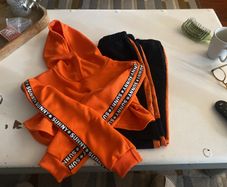 girls cargo pants and crop hoodie age 11-12