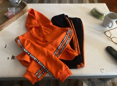 girls cargo pants and crop hoodie age 11-12
