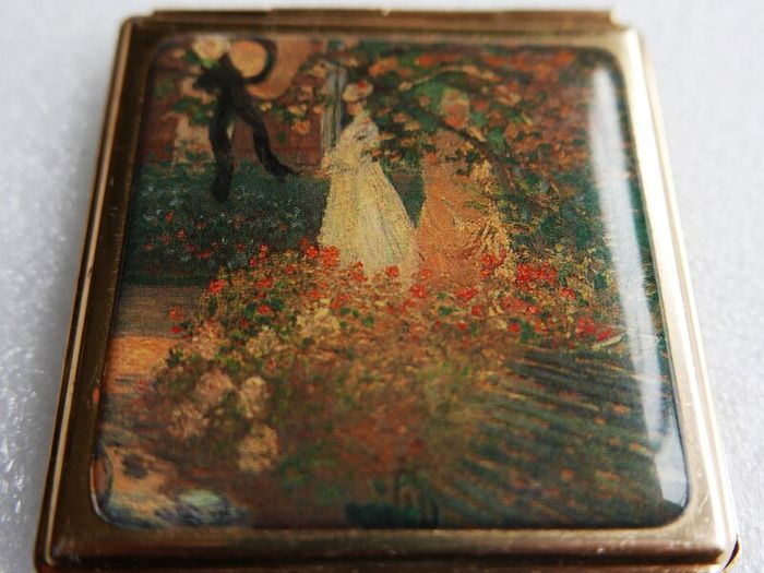 Vintage Art Deco 1930s, hand-painted, enameled compact mirror