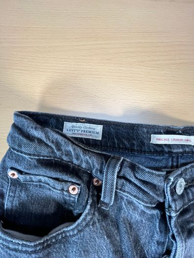 Levis Premium Ribcage Straight Ankle Womens Jeans W28 L25 Black Denim Button Fly