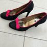 Luca ladies platform leather shoes- black/white with pink bow Image 2