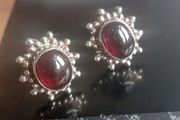 Vintage sterling silver garnet stud earrings