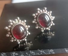 Vintage sterling detailed silver stud earrings dark red stone