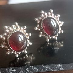 Vintage sterling detailed silver stud earrings dark red stone
