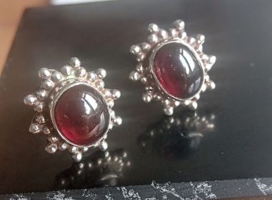 Vintage sterling silver garnet stud earrings