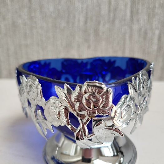 Cobalt blue glass & chrome dish