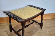 Antique Victorian Carved Oak Footstool / Dressing Table Bench
