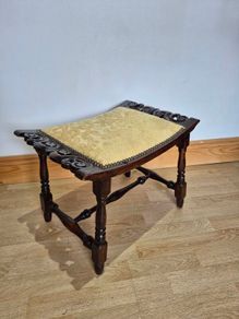 Antique Victorian Carved Oak Footstool / Dressing Table Bench