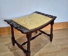 Antique Victorian Carved Oak Footstool / Dressing Table Bench