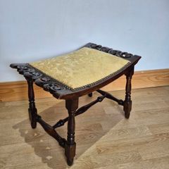 Antique Victorian Carved Oak Footstool / Dressing Table Bench