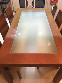 Dining Table and 6 chairs with frosted glass insert and matching coffee table