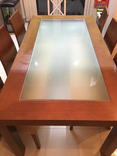 Dining Table and 6 chairs with frosted glass insert and matching coffee table