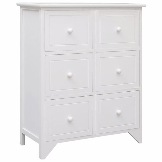 Side Cabinet with 6 Drawers White 60x30x75 cm Paulownia Wood